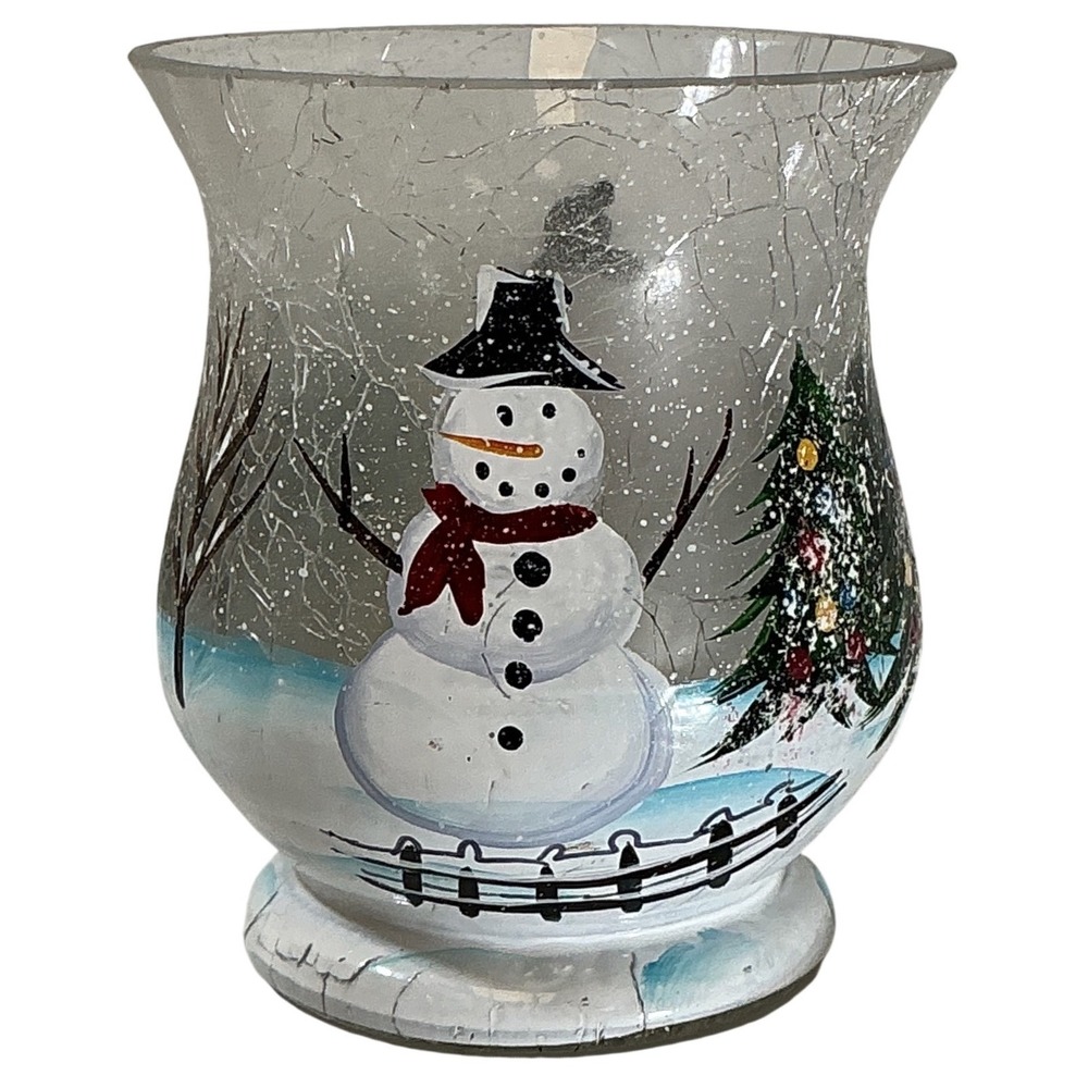 Yankee Candle Votive Crackle Glass Hurricane Candle Holder Winter Christmas 5.5"